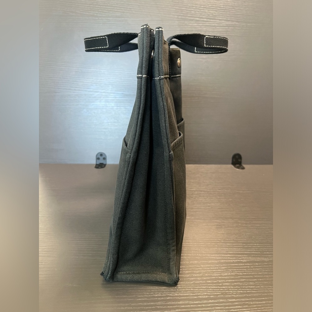 Hermes Tote Unisex Black Canvas with Black Detailing & White Stitching - Picture 4 of 15